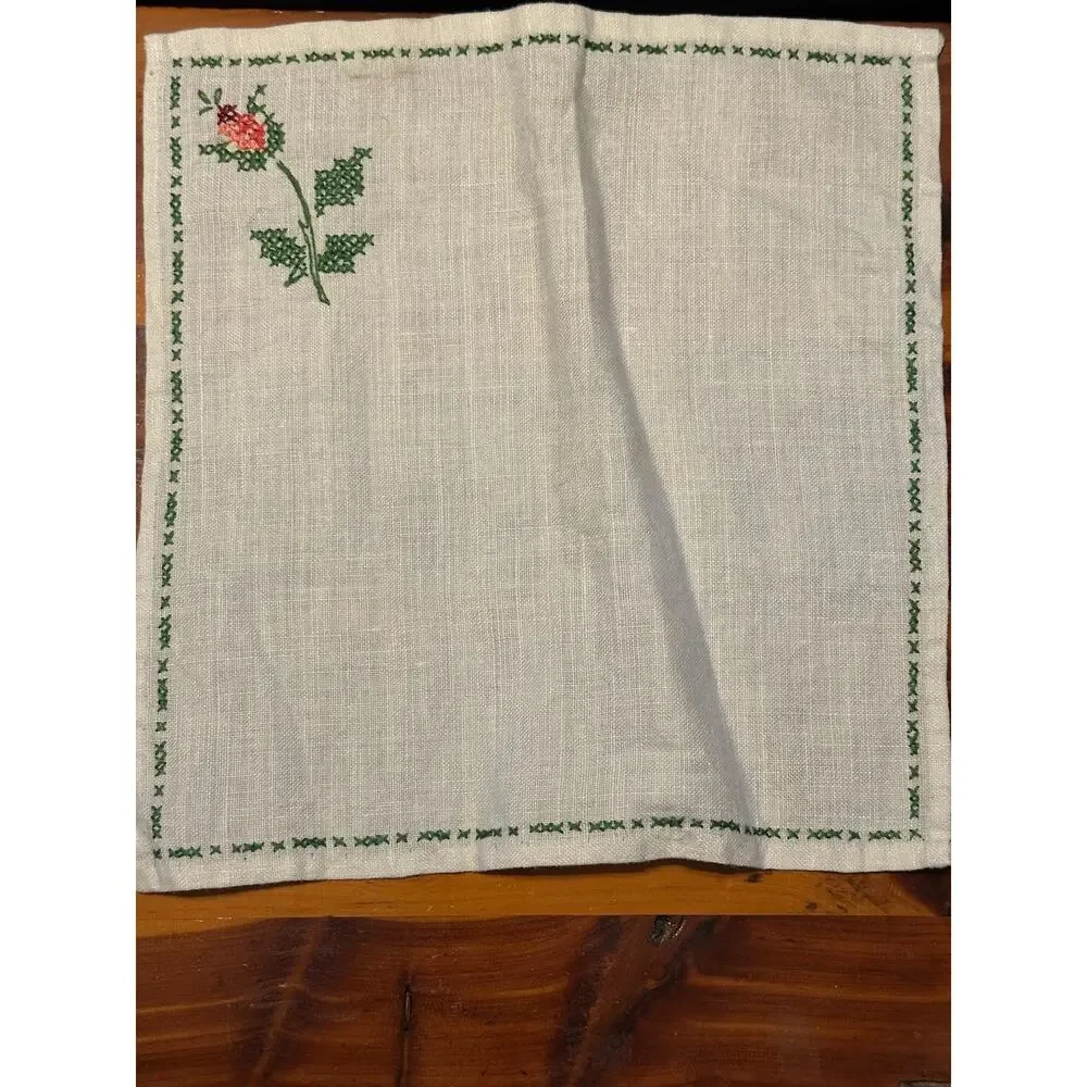 Vintage Rose‎  linen set, placemats,  napkins, coasters, embroidered linen